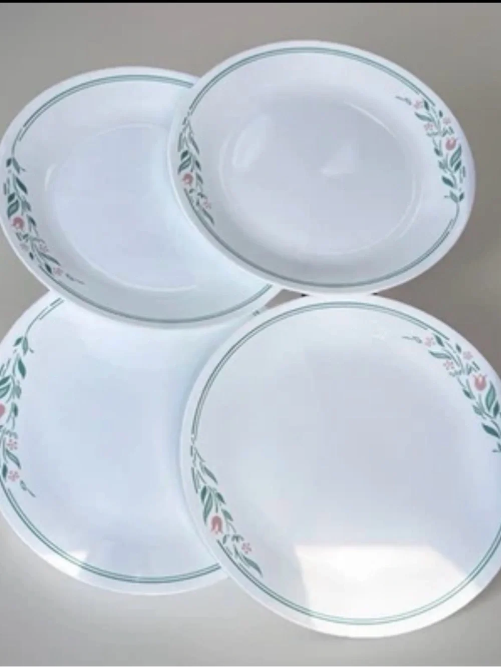 4 Corelle Dinner Plates Rosemarie Pink Tulips Green Rings  10.25